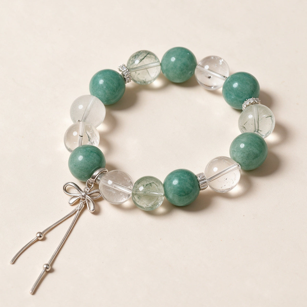 Green Crystal Bow Charm Bracelet