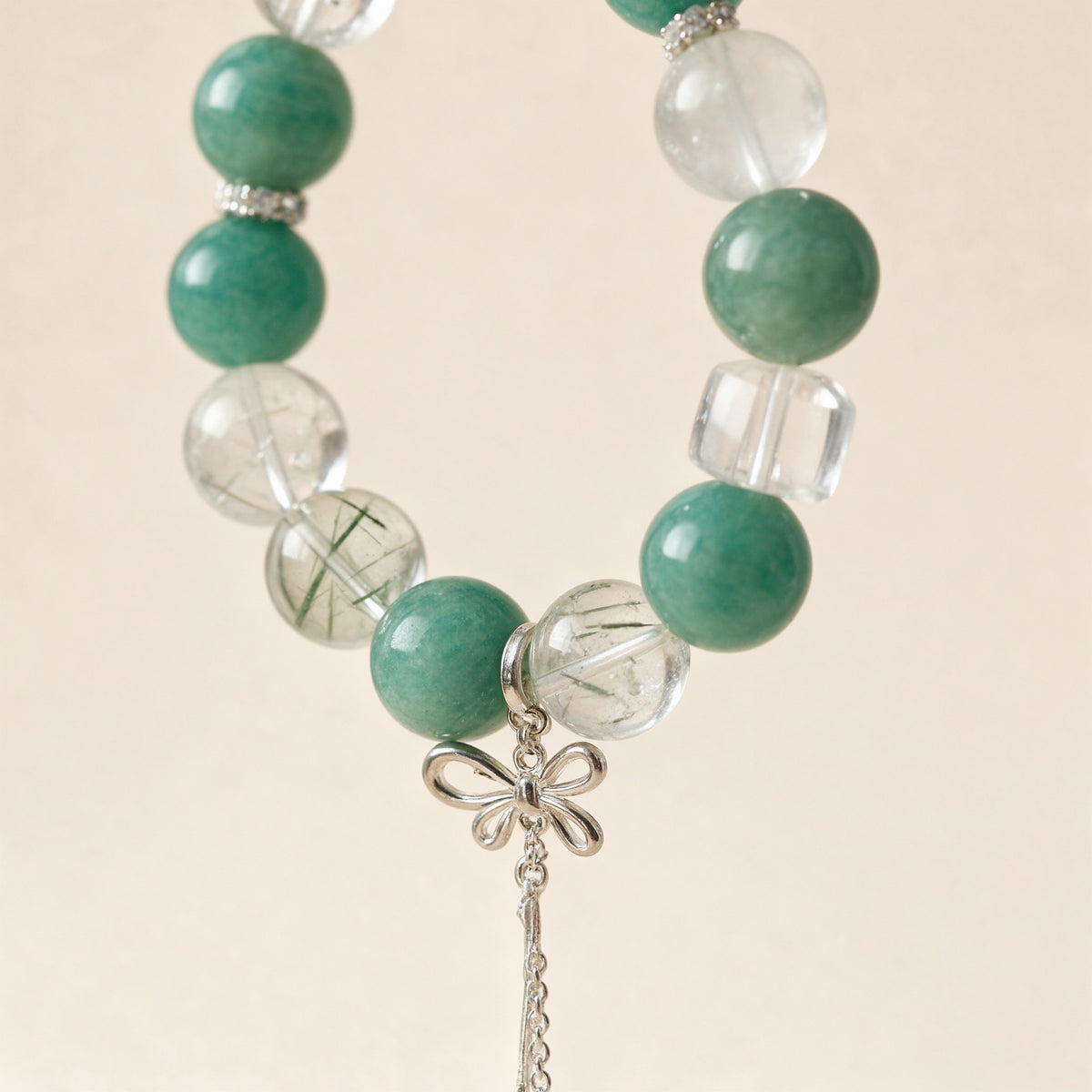 Green Crystal Bow Charm Bracelet