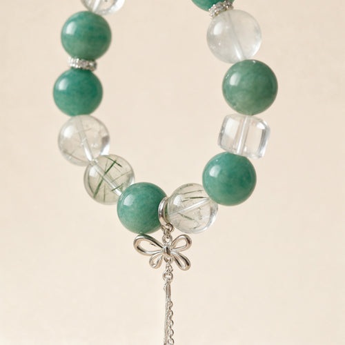 Green Crystal Bow Charm Bracelet