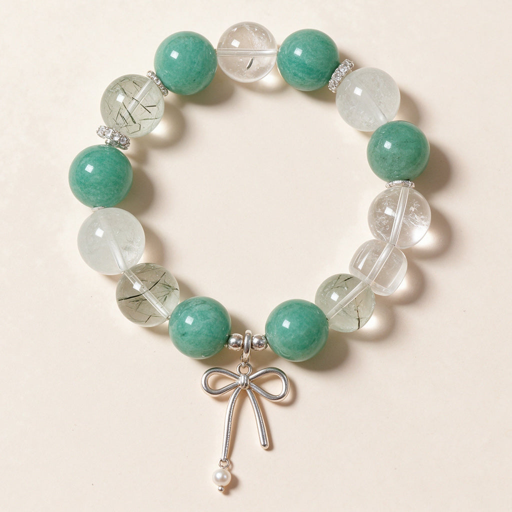 Green Crystal Bow Charm Bracelet