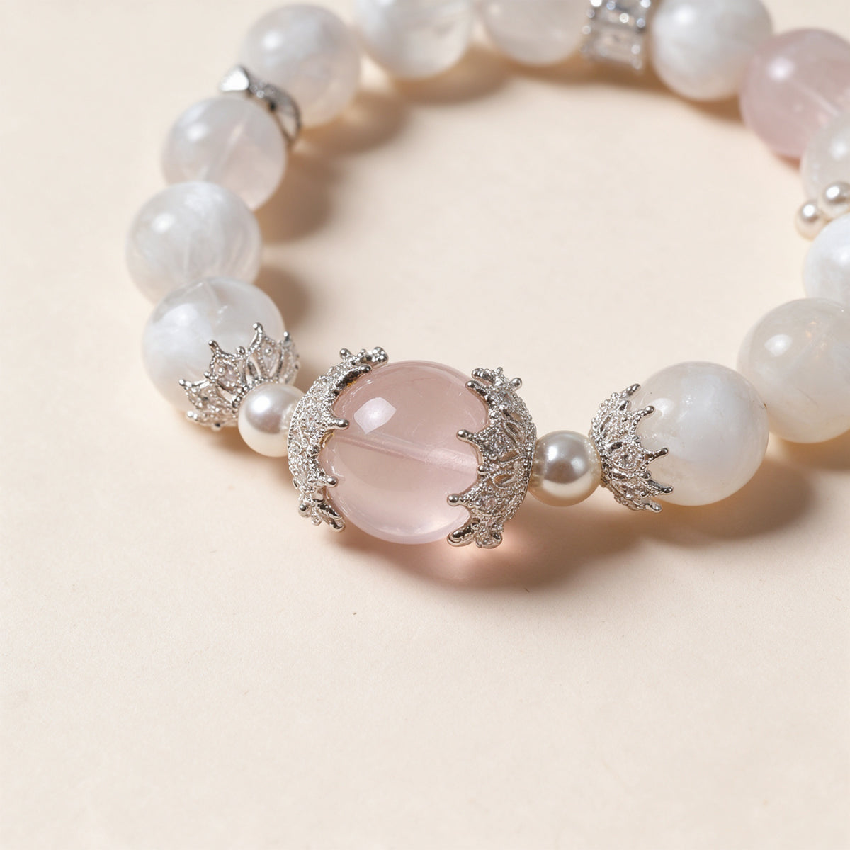 Rose Quartz Pearl Crown Bracelet