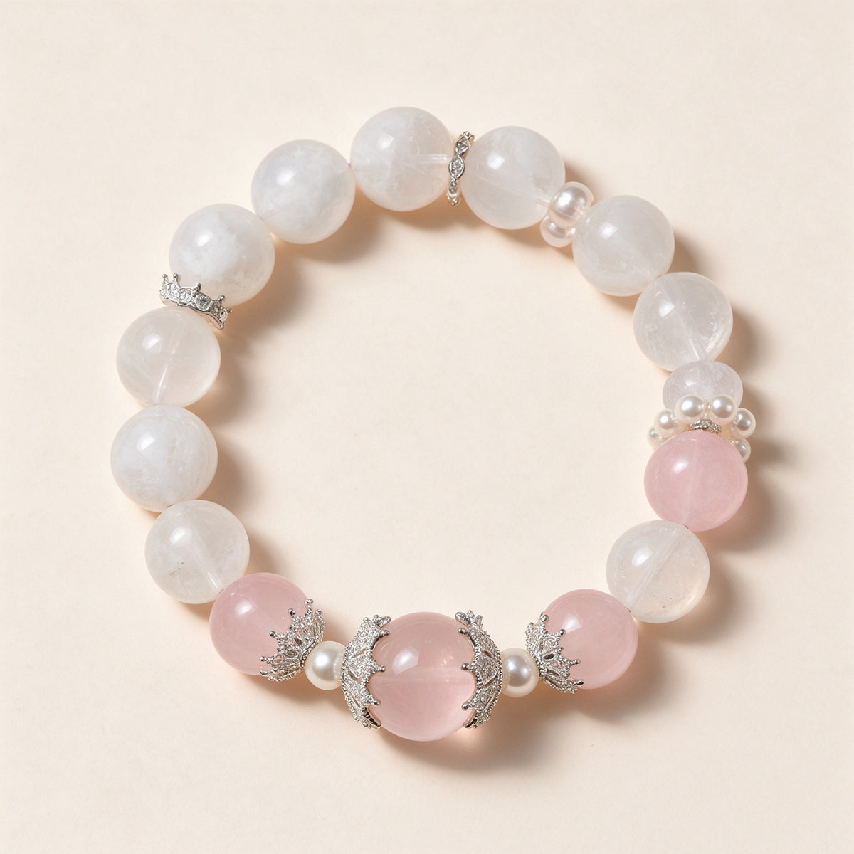 Rose Quartz Pearl Crown Bracelet