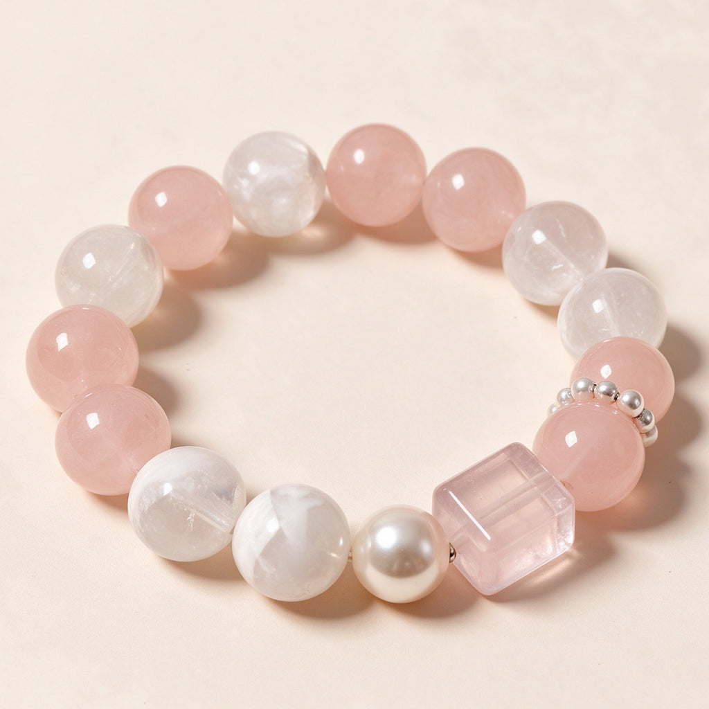 Rose Quartz Moonstone Pearl Bracelet