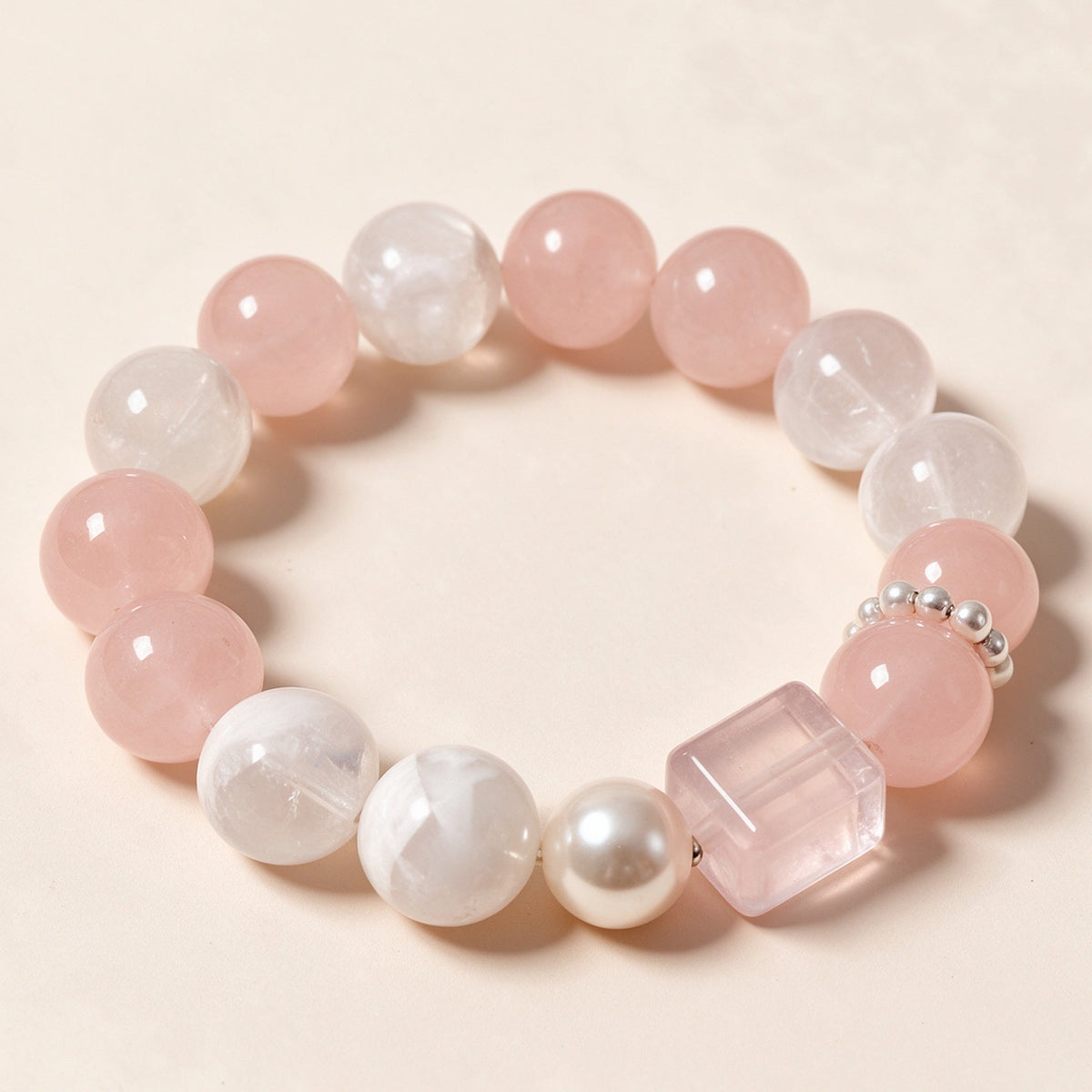 Rose Quartz Moonstone Pearl Bracelet