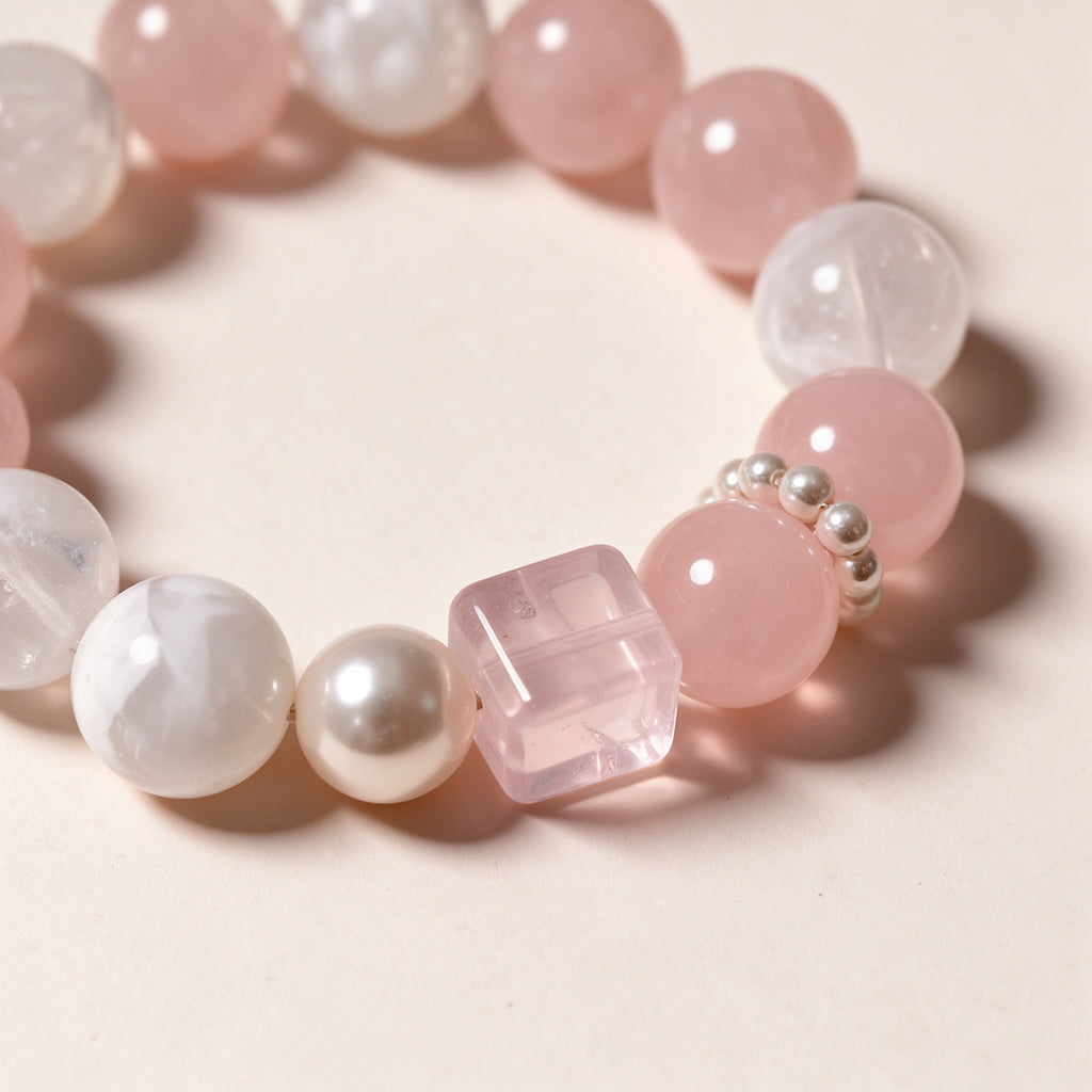 Rose Quartz Moonstone Pearl Bracelet