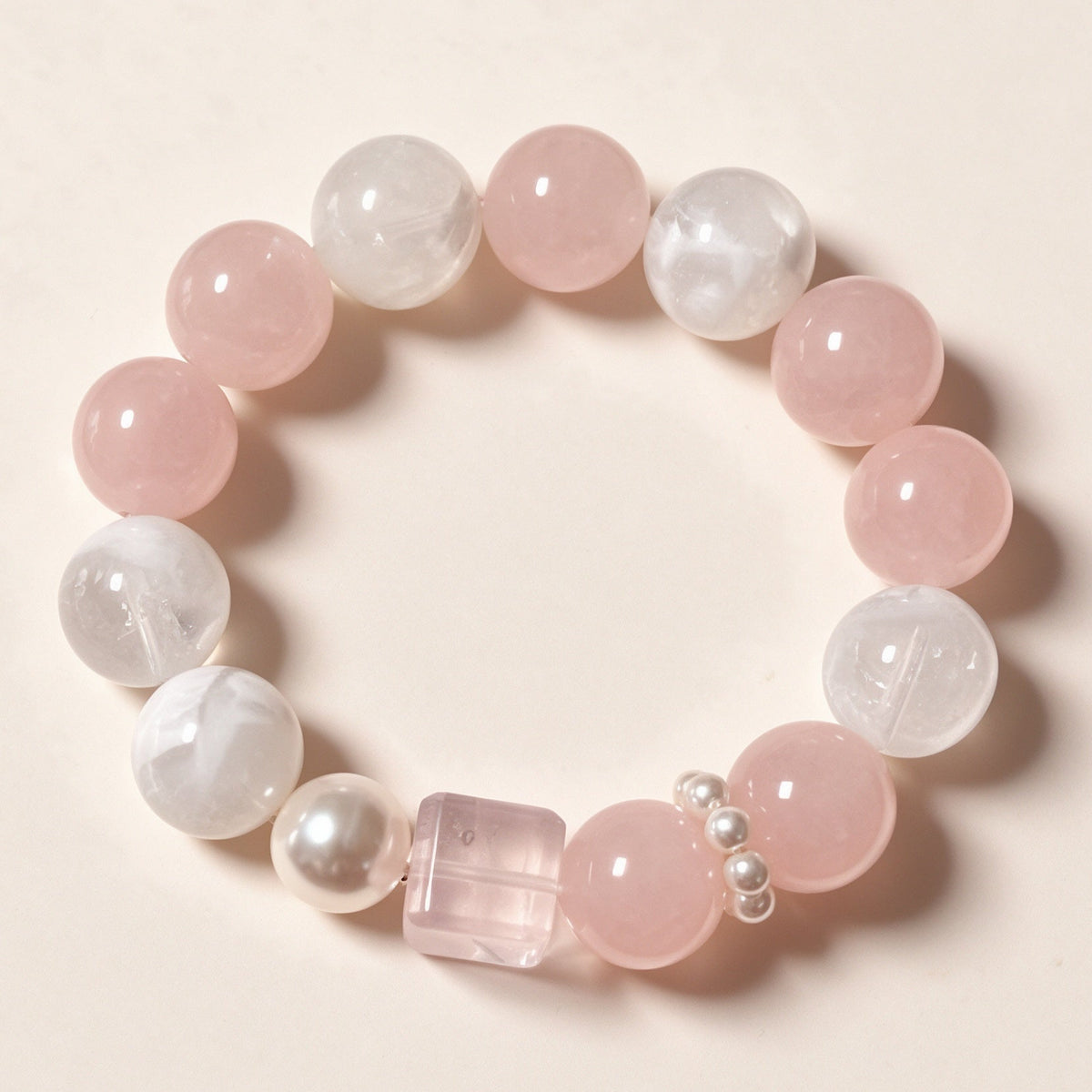 Rose Quartz Moonstone Pearl Bracelet